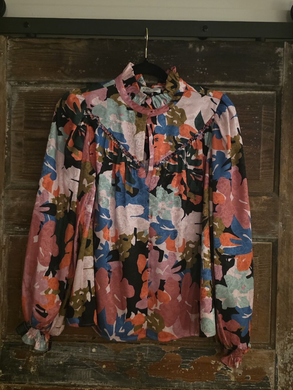 Crosby Floral Ruffle-Neck Blouse - Pink Multi Size Small Never Worn